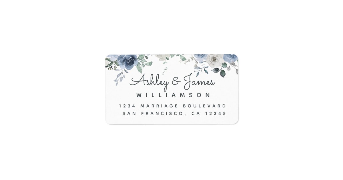 Floral Dusty Blue Ivory Rose Script Return Address Label | Zazzle