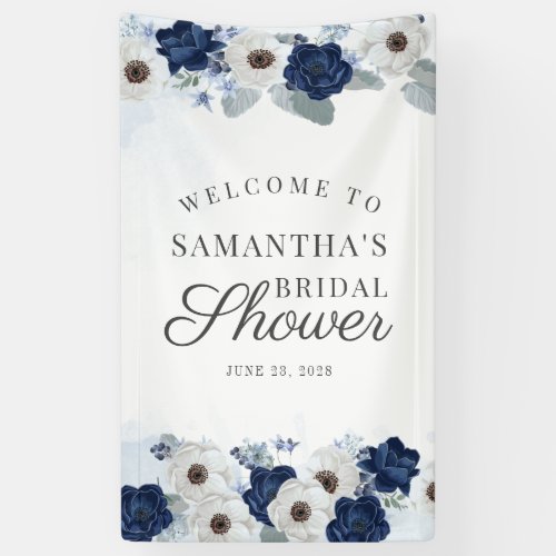 Floral Dusty Blue Navy Botanical Bridal Shower Banner