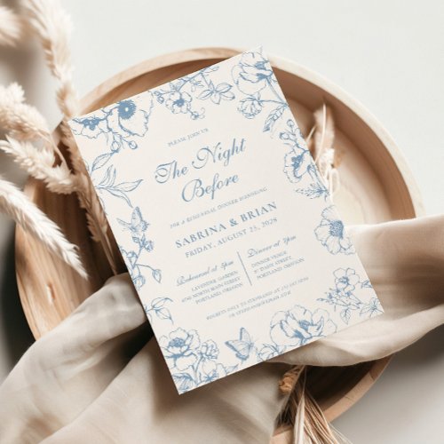 Floral Dusty Blue Night Before Rehearsal Dinner Invitation