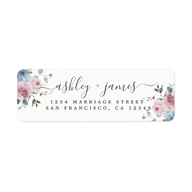 Floral Dusty Blue Pink Rose Return Address Label | Zazzle