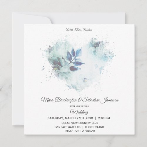 *~* Floral Dusty Blue QR RSVP Art AR26 Wedding Invitation