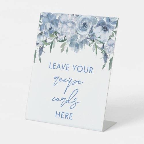 Floral Dusty Blue Recipe Cards Here Pedestal Sign