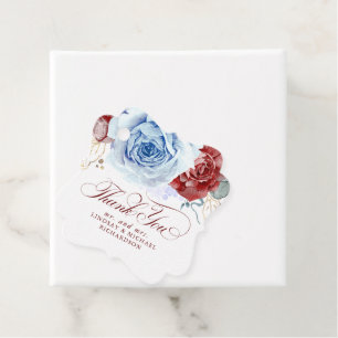 Floral Dusty Blue Red Wedding Thank You Favor Tags