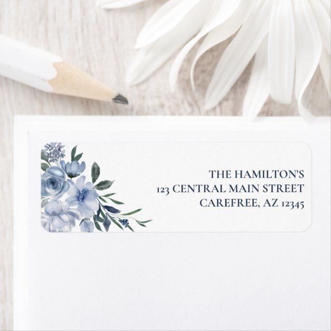 Floral Dusty Blue Return Address Label (Insitu)