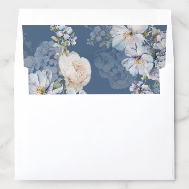 Floral Dusty Blue Romantic Roses Envelope Liner (In Envelope)