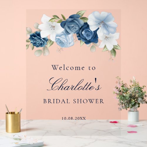 Floral Dusty Blue Script Bridal Shower Welcome Acrylic Sign