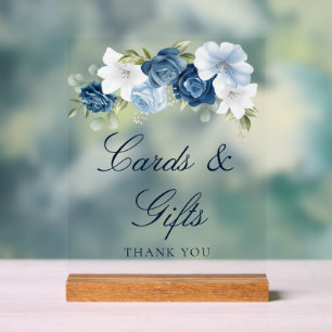 Floral Dusty Blue Script Cards and Gifts Acrylic Sign