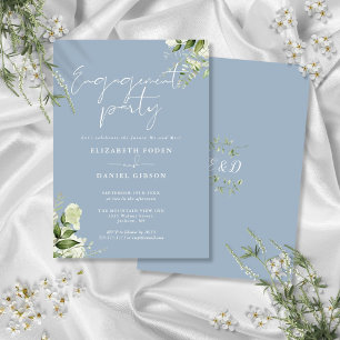 Floral Dusty Blue Script Engagement Party Invitation