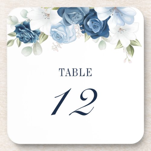 Floral Dusty Blue Seating Table Number 12 Beverage Coaster