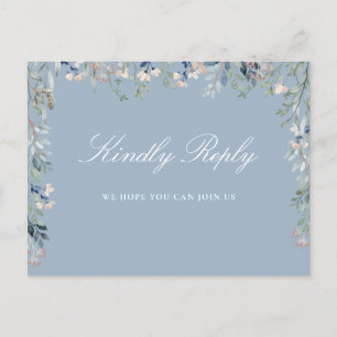 Floral Dusty Blue Song Request RSVP Postcard