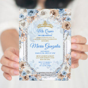 Floral Dusty Blue Spanish Girl Sweet 15th Birthday Invitation