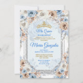 Floral Dusty Blue Spanish Girl Sweet 15th Birthday Invitation (Front)