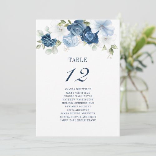 Floral Dusty Blue Table Number 12 Wedding Seating