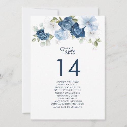 Floral Dusty Blue Table Number 14 Wedding Seating