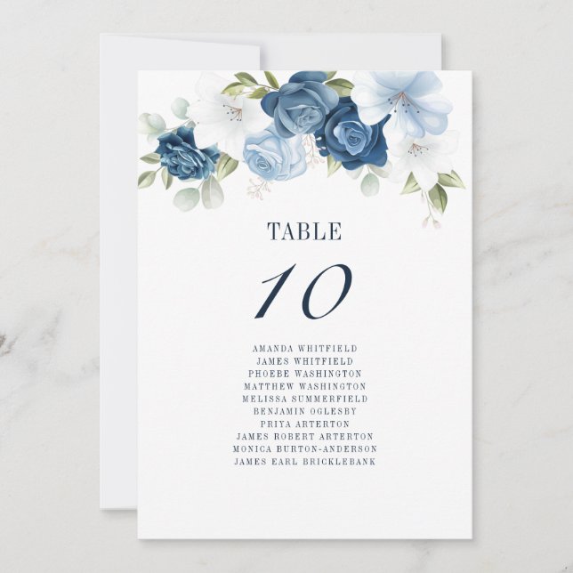 Floral Dusty Blue Table Number Wedding Reception (Front)