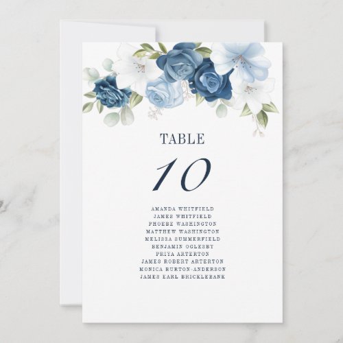 Floral Dusty Blue Table Number Wedding Reception