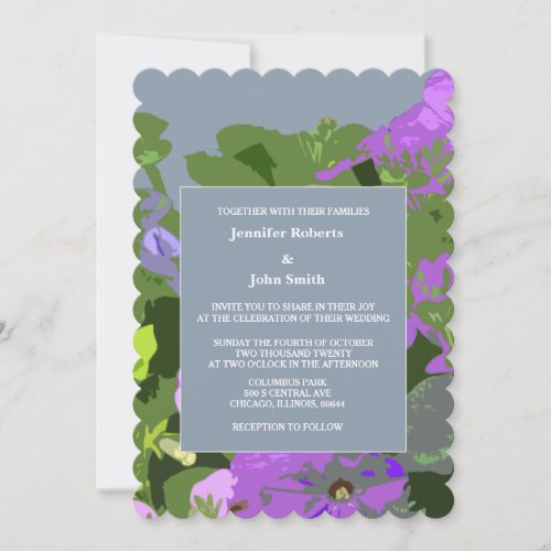 Floral Dusty Blue Violet Abstract Elegant Wedding Invitation
