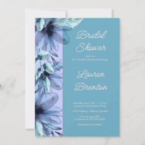  floral dusty_blue violet aquamarin Bridal Shower  Invitation