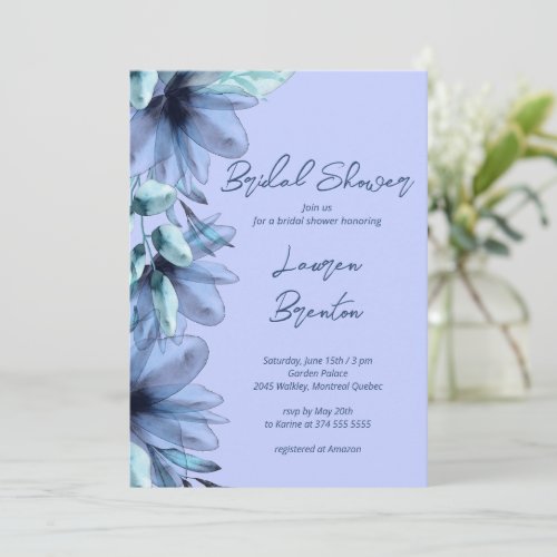 Floral dusty blue violet Bridal Shower  Invitation