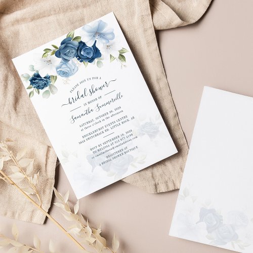 Floral Dusty Blue Watercolor Flowers Bridal Shower Invitation