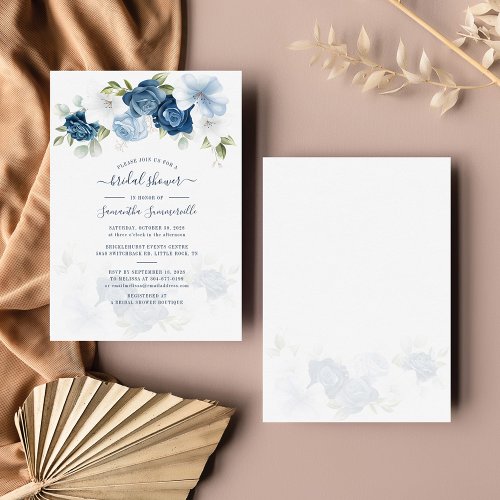 Floral Dusty Blue Watercolor Foliage Bridal Shower Invitation