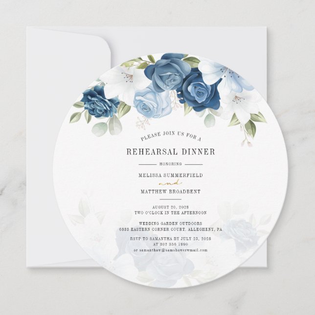 Floral Dusty Blue Watercolor Rehearsal Dinner Invi Invitation (Front)