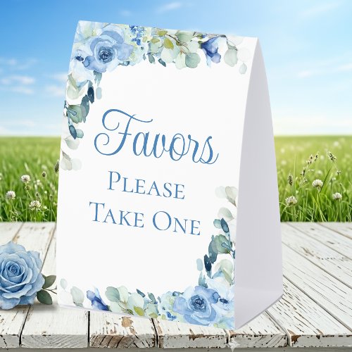 Floral Dusty Blue Watercolor Roses Wedding Favors Paper Table Tent