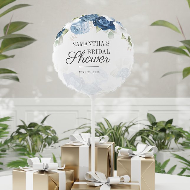 Floral Dusty Blue Watercolor Script Bridal Shower Balloon (Creator Uploaded)