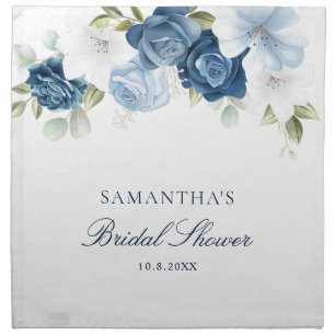 Floral Dusty Blue Watercolor Script Bridal Shower Cloth Napkin