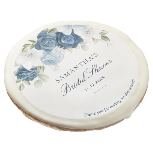 Floral Dusty Blue Watercolor Script Bridal Shower Sugar Cookie