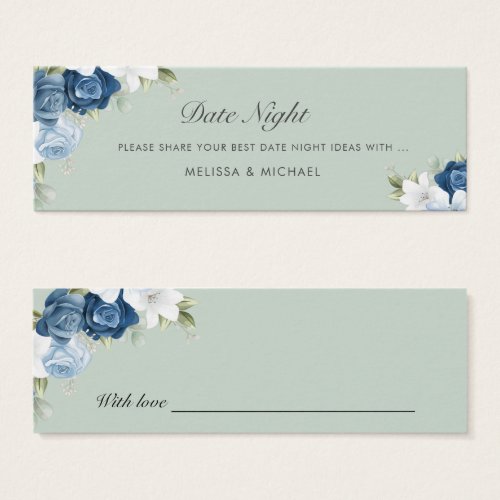 Floral Dusty Blue Wedding Date Night Jar Card