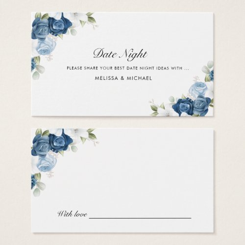 Floral Dusty Blue Wedding Date Nights Jar Cards