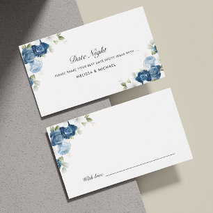 Floral Dusty Blue Wedding Date Nights Jar Cards
