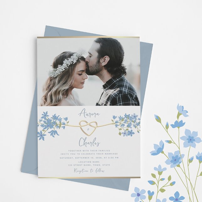 Floral Dusty Blue Wedding  Invitation (Creator Uploaded)