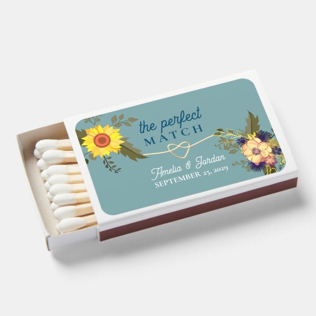 Floral Dusty Blue Wedding Matchboxes (Front Open)