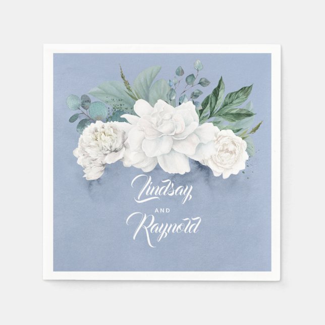 Floral Dusty Blue Wedding Napkins (Front)