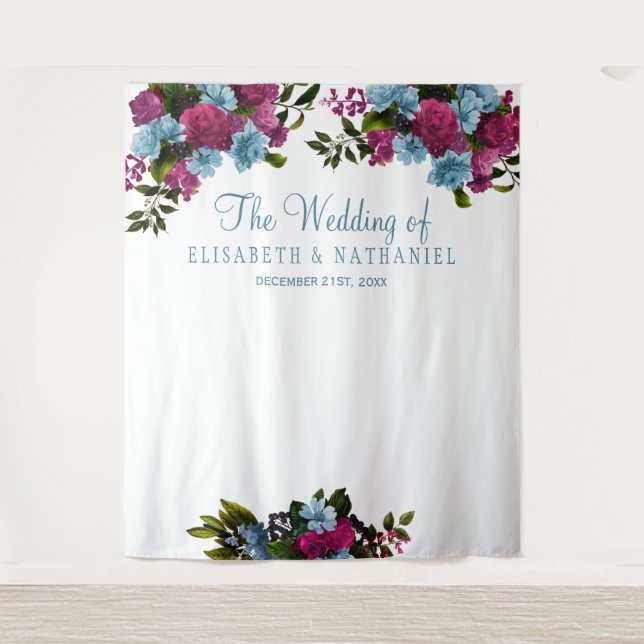 Floral dusty blue wedding photo booth backdrop (Front)
