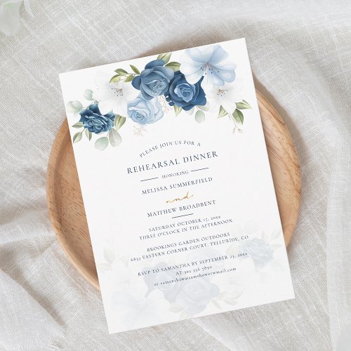 Floral Dusty Blue Wedding Rehearsal Dinner