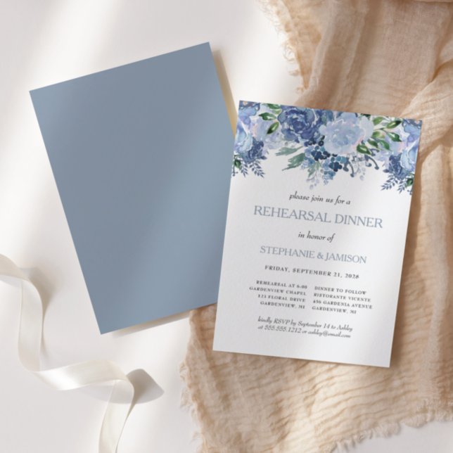 Floral Dusty Blue Wedding Rehearsal Dinner Invitation (Creator Uploaded)