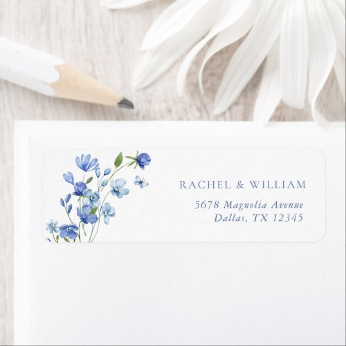 Floral Dusty Blue Wedding Return Address Label