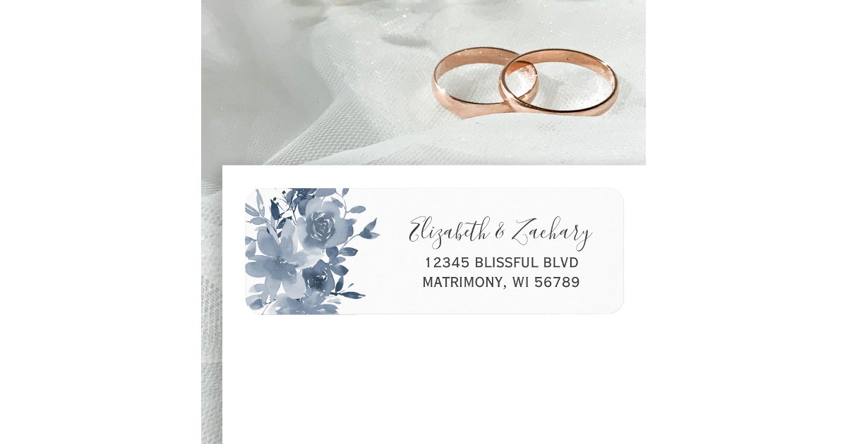 Floral Dusty Blue Wedding Return Address Label | Zazzle