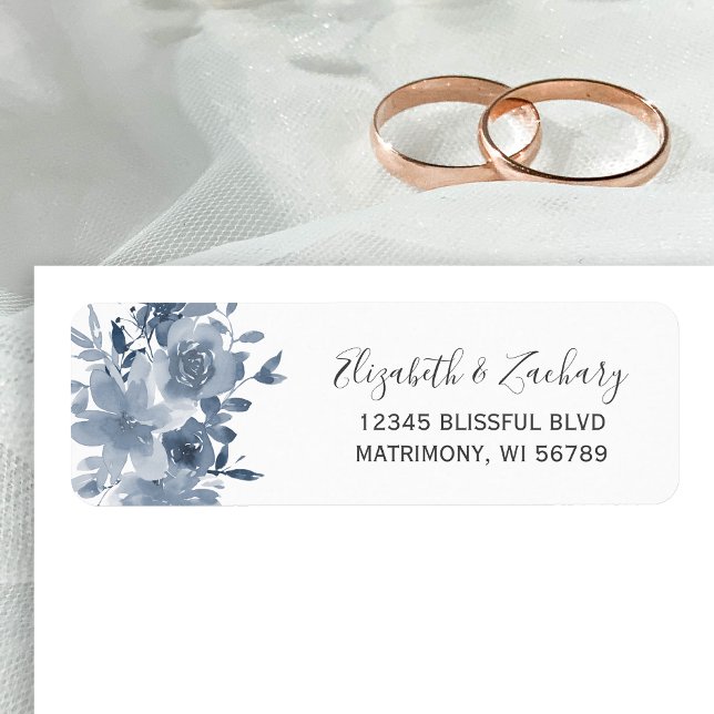Floral Dusty Blue Wedding Return Address Label (Creator Uploaded)