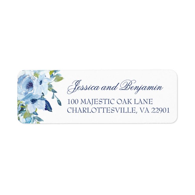 Floral Dusty Blue Wedding Return Address Label (Front)