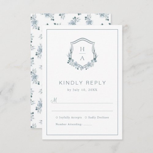 Floral Dusty Blue Wedding RSVP Card