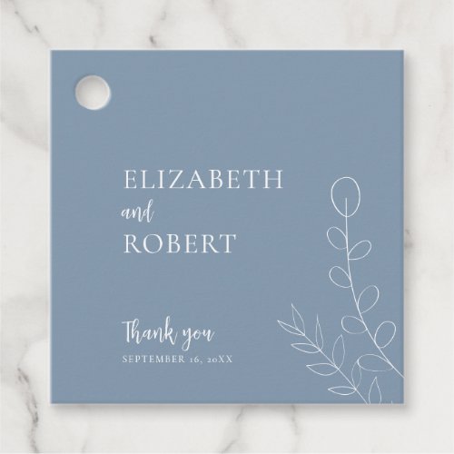 Floral Dusty Blue Wedding Script Elegant Minimal Favor Tags