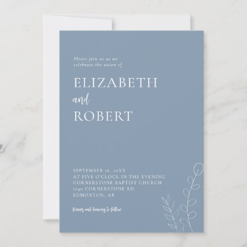 Floral Dusty Blue Wedding Script Elegant Minimal Invitation