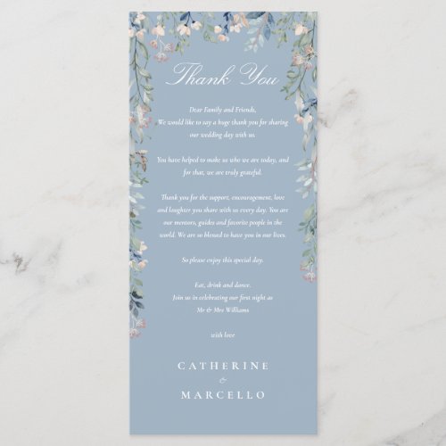 Floral Dusty Blue Wedding Thank You Place Card