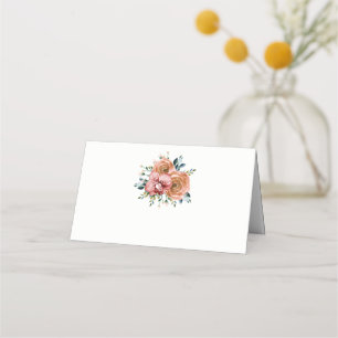 Floral Dusty Orange Roses Wine Red Orchids Wedding Place Card