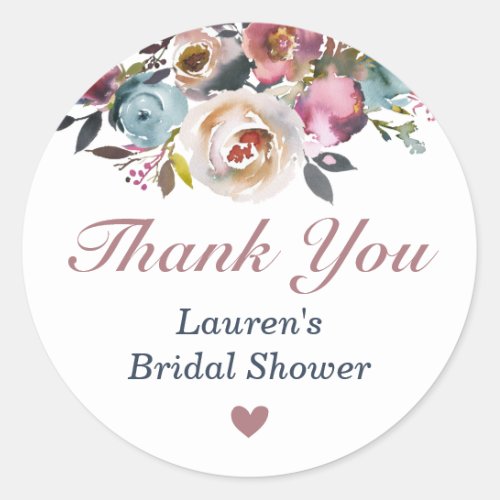 Floral Dusty Pink Bridal Shower Thank You Gift Classic Round Sticker