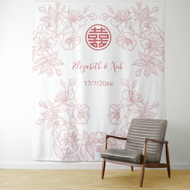 Floral Dusty Pink Chinese Wedding Backdrop (In Situ)